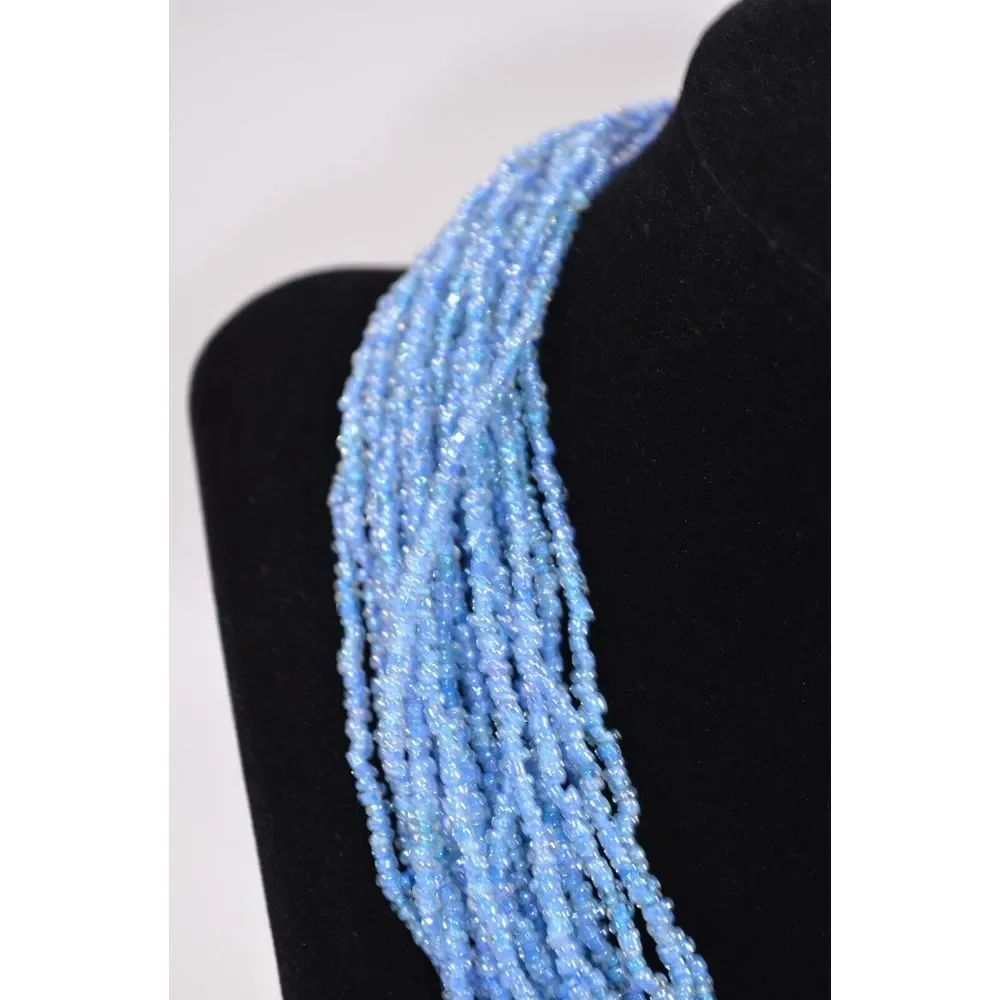 Beaded Multi‎ Strand Necklace with Tiny Blue Beads 21